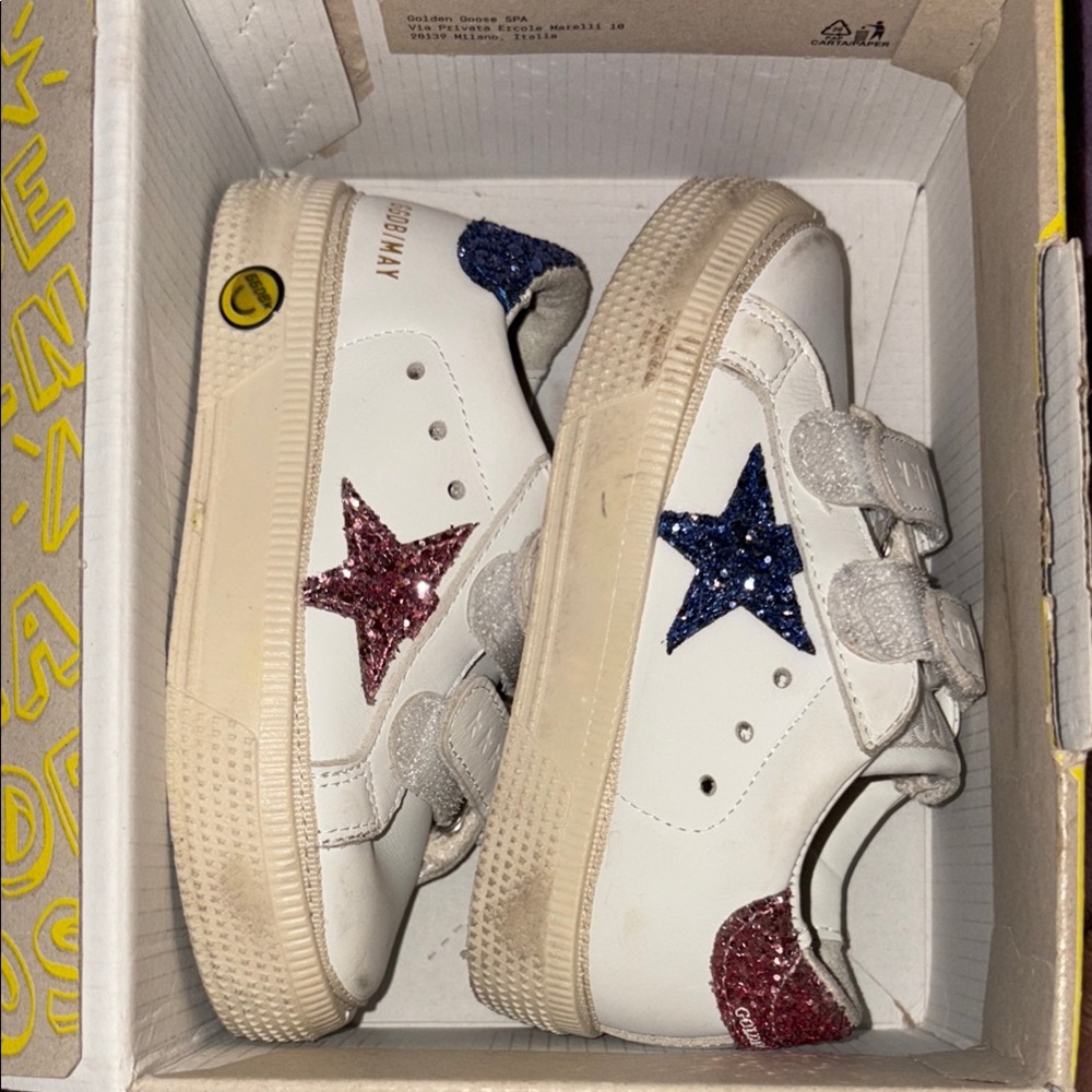Golden Goose Kids White Sneakers with Glitter Stars